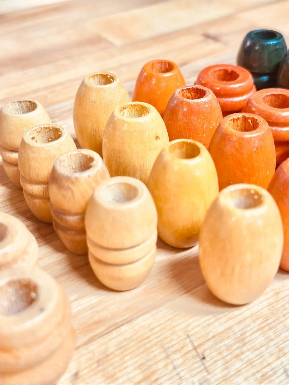 VINTAGE WOODEN MACRAME / CRAFT BEADS - VARIOUS STYLES & COLORS. LOT OF 43